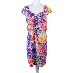 Calvin Klein Drawstring Dress Womens 6 Pink Purple Abstract Ruffle Wedding Light